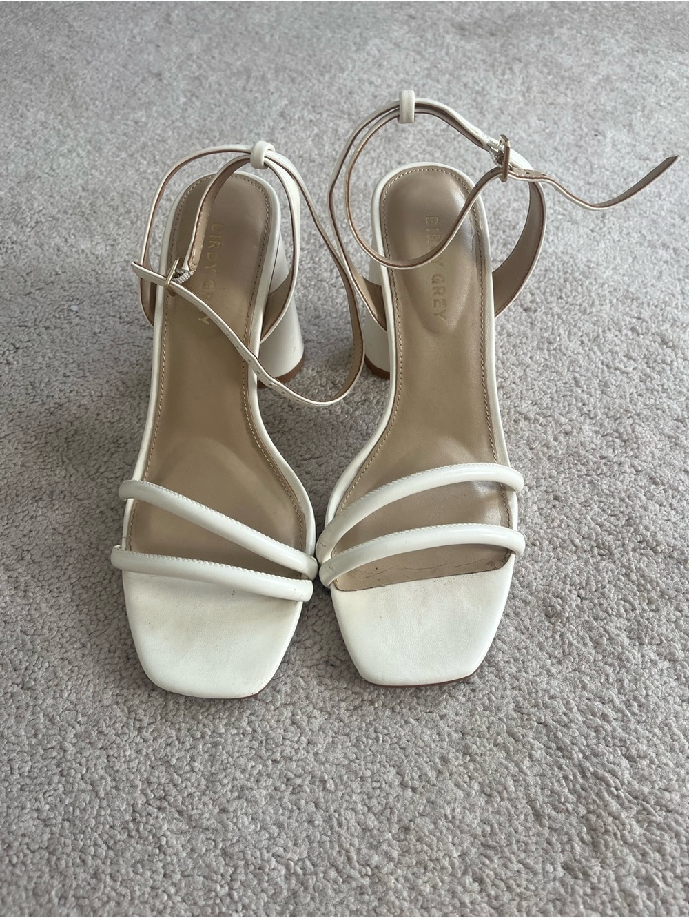 Birdy Grey White Strappy Block Heel Sandals